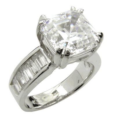 1 Carat Asscher Cut Laboratory Grown Diamond Alternative Cubic Zirconia Channel Set Baguette Solitaire Engagement Ring