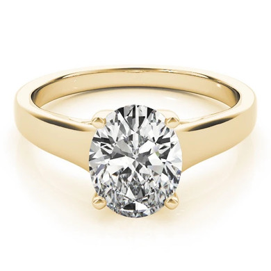 Luccia 3.5 Carat Oval Lab Grown Diamond look Alternative Cubic Zirconia Trellis Setting Solitaire Engagement Ring in 14k yellow gold.