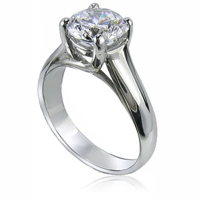 Luccia 2 Carat Round Cubic Trellis Setting Laboratory Grown Diamond Look Alternative Cubic Zirconia Solitaire Engagement Ring in 14k white and 14k yellow gold.
