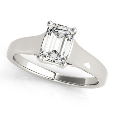 Luccia 1 Carat Step Cut Emerald Cut Laboratory Created Diamond Cubic Zirconia Trellis Setting Solitaire Engagement Ring in 14k white gold.