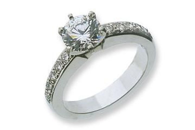 Round 1.5 Carat Pave Set Single Row Ring with simulated diamond quality lab grown cubic zirconia in 14k white gold.