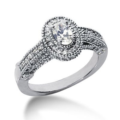 Legend .75 Carat Oval Lab Grown Diamond Alternative Cubic Zirconia Pave Halo Cathedral Solitaire Engagement Ring