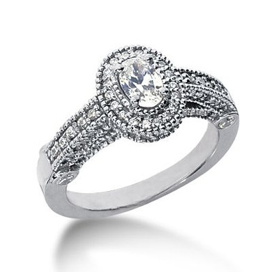 Legend .50 Carat Oval Lab Grown Diamond Alternative Cubic Zirconia Pave Halo Cathedral Solitaire Engagement Ring