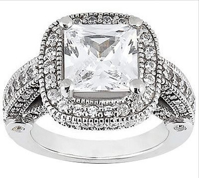 Legend 4 Carat Princess Cut Lab Grown Diamond Simulant Cubic Zirconia Pave Halo Cathedral Solitaire Engagement Ring