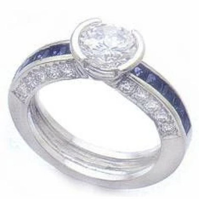 Round 1 Carat Semi Bezel Set Channel Set Princess Cut Estate Solitaire with lab grown cubic zirconia in 14k white gold.