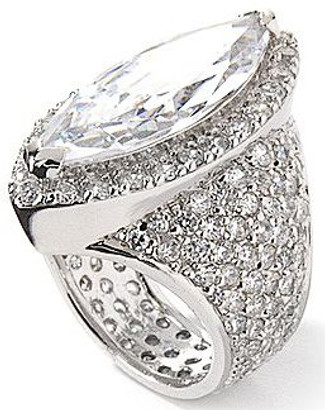 Macerata 6 carat marquise and pave set round halo lab created cubic zirconia ring in 14k gold.