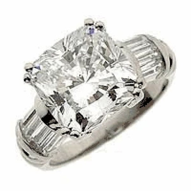 Charis 2.5 Carat Cushion Cut Double Prong Laboratory Grown Diamond Alternative Cubic Zirconia Channel Set Baguette Solitaire Engagement Ring.