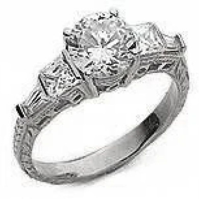 Round 1.5 carat lab created cubic zirconia princess cut square baguette antique estate ring in 14k gold.