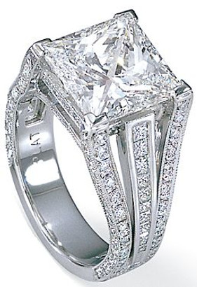 Picassa 7 carat princess cut with micro pave set round lab created cubic zirconia in 14k white gold.