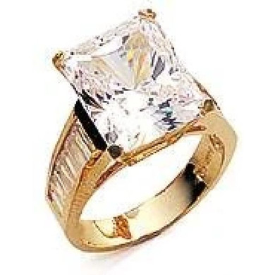 Emerald Radiant Cut 7 Carat Channel Set Baguette Engagement Ring with lab grown diamond alternative cubic zirconia in 14k yellow gold.