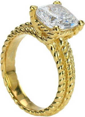 Cushion Cut 4 Carat Twisted Rope Solitaire Engagement Ring with Laboratory Grown Diamond Look Cubic Zirconia in 14K Yellow Gold.