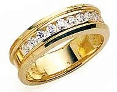 Leone Unisex Channel Set Cubic Zirconia Round Pipe Band Wedding Ring