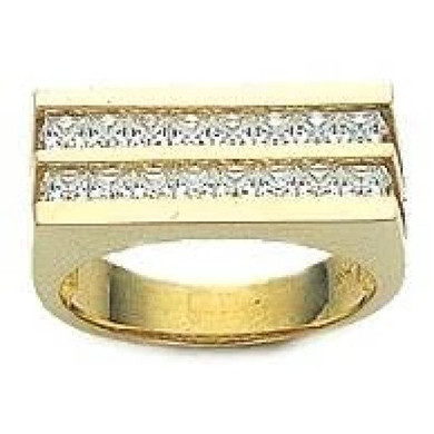 Princess Cut Geometric Channel Set Double Row Band with lab grown diamond alternative cubic zirconia in 14k yellow gold.