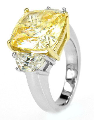 Felicity 7 carat cushion cut lab created cubic zirconia half moon engagement ring in 14k two tone.