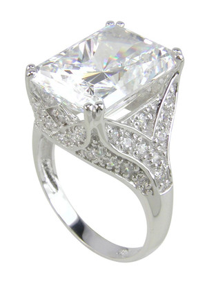 Viscoti 9 carat emerald radiant cut lab created cubic zirconia pave engagement ring in 14k white gold.