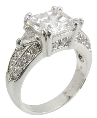 LaTigra 2.5 carat princess cut trillion pave lab created cubic zirconia engagement ring in 14k white gold.