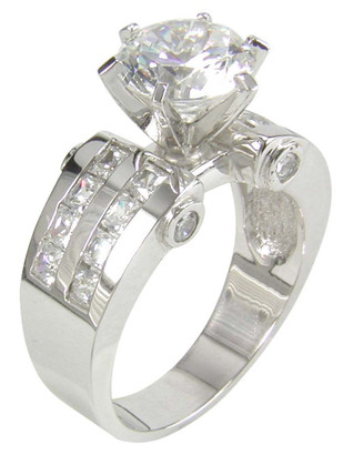 Round 2 Carat Princess Cut Channel Set Solitaire with lab grown diamond look cubic zirconia in 14k white gold.