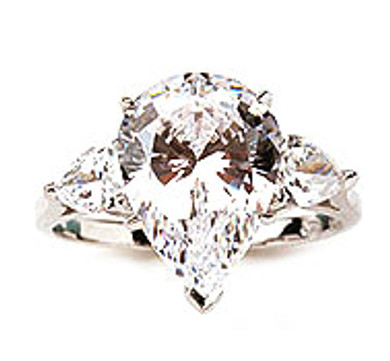Jessica 2 Carat Pear Laboratory Grown Diamond Alternative Cubic Zirconia Three Stone Solitaire Engagement Ring