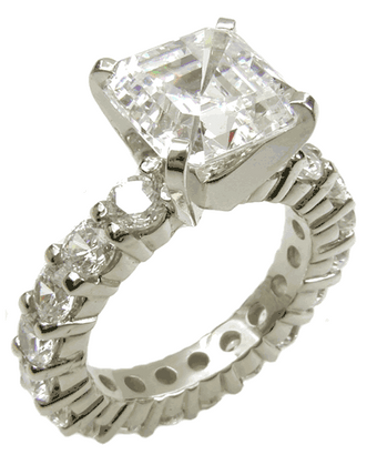 Asscher Inspired 2.5 Carat Laboratory Grown Diamond Alternative Cubic Zirconia Eternity Solitaire Engagement Ring