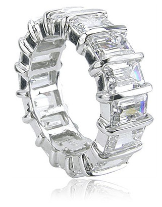 Bar Set .75 Carat Each Emerald Cut Lab Grown Diamond Look Cubic Zirconia Eternity Band in 14K White Gold.