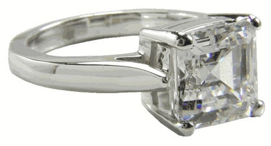 Sex and the City Inspiration 4 Carat Step Cut Square Lab Grown Diamond Alternative Cubic Zirconia Engagement Ring in platinum.