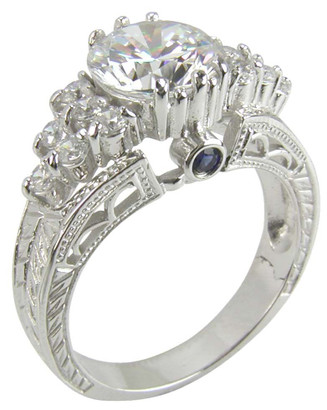 Euro deco 2 carat round laboratory grown diamond alternative cubic zirconia antique estate engraved ring in 14k gold.