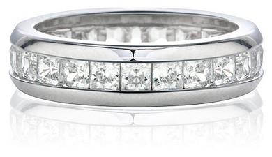 Chesterfield Princess Cut Channel Set Eternity Band with lab grown diamond alternative cubic zirconia in 14k white gold.