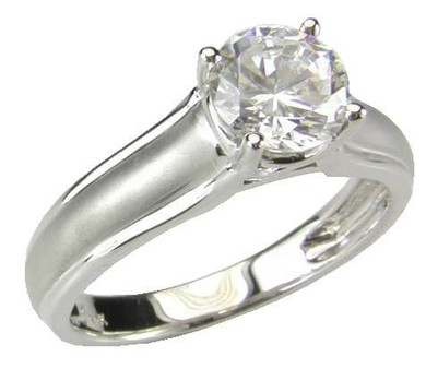 Round 1 Carat Cathedral Style Solitaire Engagement Ring with simulated diamond quality lab created cubic zirconia in 14k white gold.