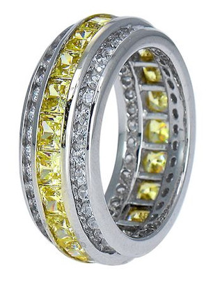 Courtier laboratory grown diamond alternative cubic zirconia princess cut and round eternity band in 14k gold.