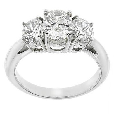 Three Stone Oval 1.5 Carat Center Laboratory Grown Diamond Alternative Cubic Zirconia Anniversary Engagement Ring