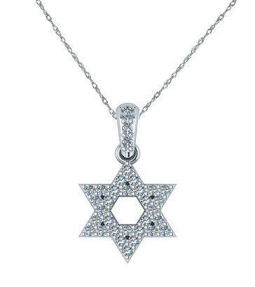 Pave Star of David Pendant is beautifully encrusted with lab grown diamond simulant cubic zirconia in 14k white gold.