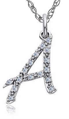 Monogram initial pave laboratory grown diamond look cubic zirconia letter pendant in 14k white gold.