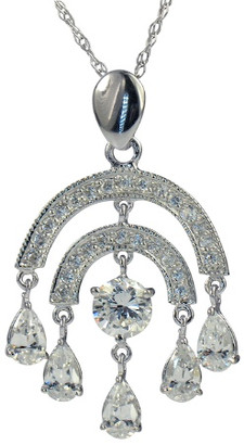 Jezebel Pear Pave Set Round Chandelier Pendant with lab grown diamond simulant cubic zirconia in 14k white gold.