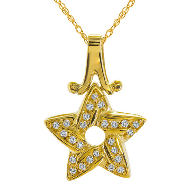 Woven Star Pendant with pave set round lab grown diamond quality cubic zirconia in 14k yellow gold.