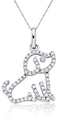 Dog Chinese Zodiac Animal Pave Set Round Pendant with lab grown diamond look cubic zirconia in 14k white gold.