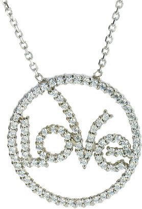 Planet Circle of Love Pave Set Round Pendant with simulated laboratory created diamond alternative cubic zirconia in 14k white gold.