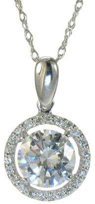 LaRue Halo Pendant 1.5 Carat Round Necklace with simulated laboratory created diamond quality cubic zirconia in 14k white gold.