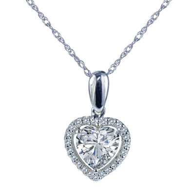 LaRue Halo Pendant 1.5 Carat Heart Necklace with lab grown diamond alternative cubic zirconia in 14k white gold.