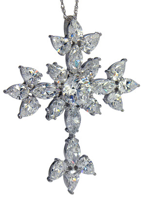 Buckingham Round Pear Marquise Cross Pendant with lab grown diamond look cubic zirconia in 14k white gold.