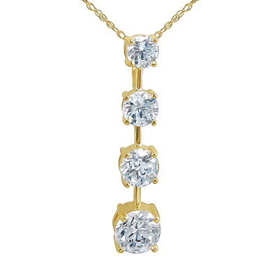 Graduated Journey Anniversary Drop Pendant with round basket set lab grown diamond look cubic zirconia in 14k yellow gold.