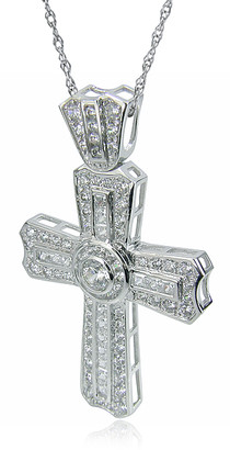 Vicenza Cross Pendant with pave set round and channel set princess cut lab grown diamond quality cubic zirconia in 14k white gold.