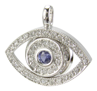 Protective Evil Eye Cubic Zirconia Pave Man Made Sapphire Pendant