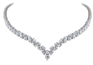 Madison Marquise V Statement Tennis Necklace with lab grown diamond look cubic zirconia in 14k white gold.