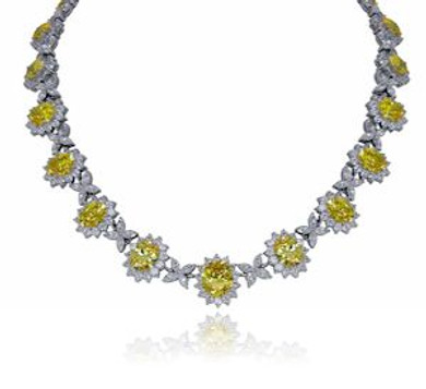 Ecstasea Canary Oval Cluster Estate Statement Necklace with lab grown diamond simulant cubic zirconia in 14k white gold.