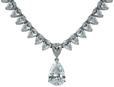 Patisse 5 Carat Pear Drop Statement Necklace with lab grown diamond look cubic zirconia in 14k white gold.