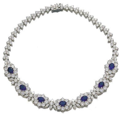 Arpell Marquise Round and Oval Statement Necklace with lab grown diamond look cubic zirconia in 14k white gold.