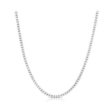 Classic Round four prong Tennis Necklace with lab grown diamond alternative cubic zirconia in 14k white gold.