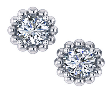 Sphera beaded halo 1 carat each round lab created cubic zirconia stud earrings in 14k white gold.