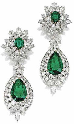 Pear 5 carat each lab created cubic zirconia cluster drop earrings in 14k white gold.