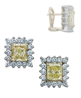 Lorenza 1 carat emerald cut lab grown diamond look cubic zirconia halo cluster earrings in 14k white gold.